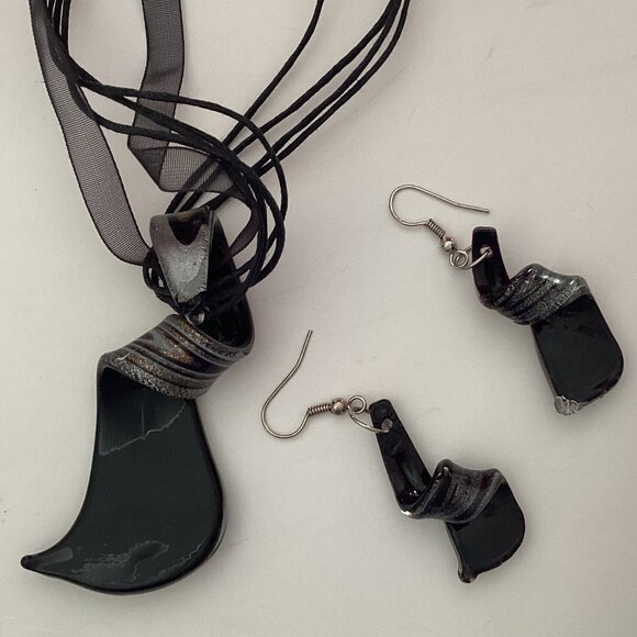 Art Glass Necklace + Earring Jewelry Set Pierced Ears - Picture 2 of 5